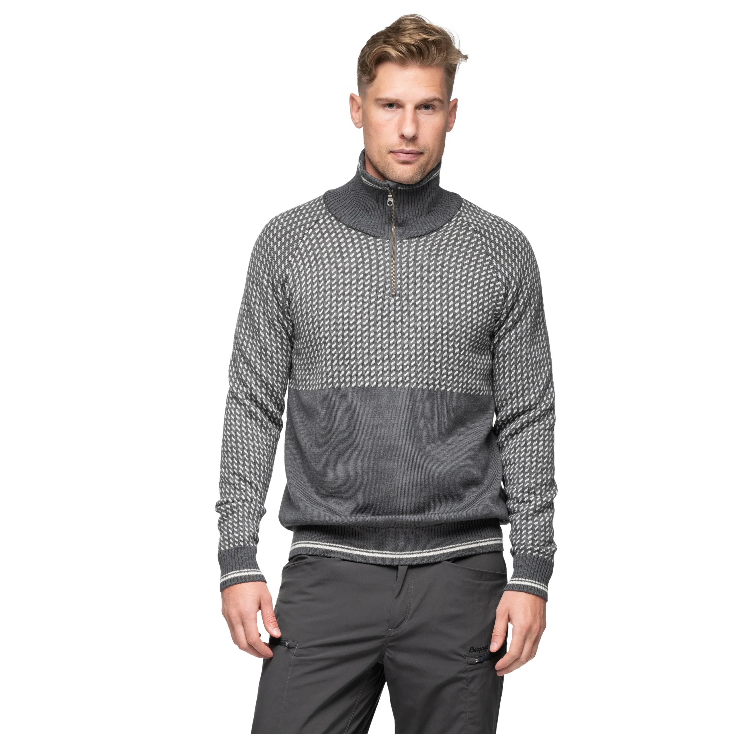 Shop Bergans Alvdal Wool Half Zip - Solid Dark Grey / Vanilla White