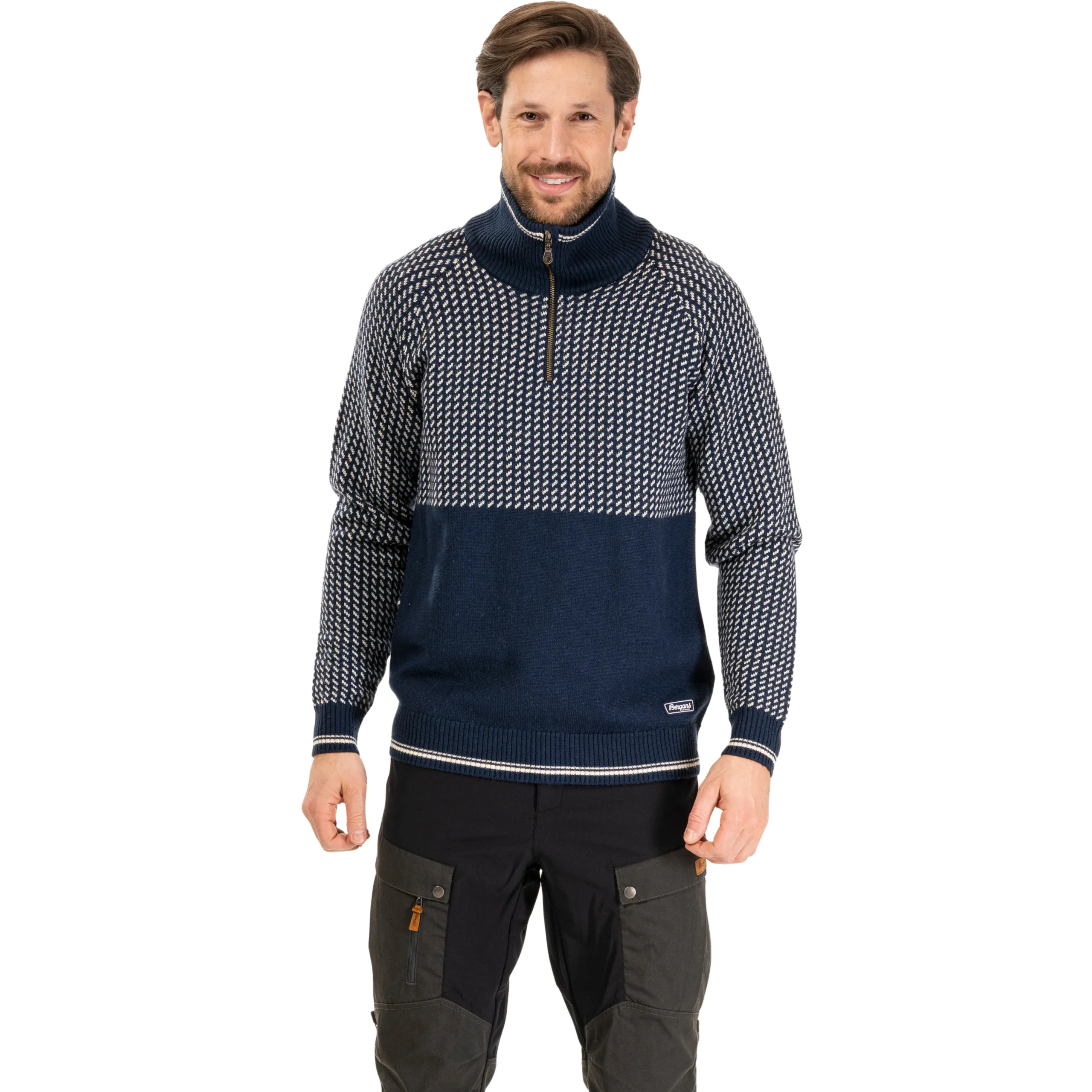 Fashion Bergans Alvdal Wool Half Zip - Navy / Vanilla White