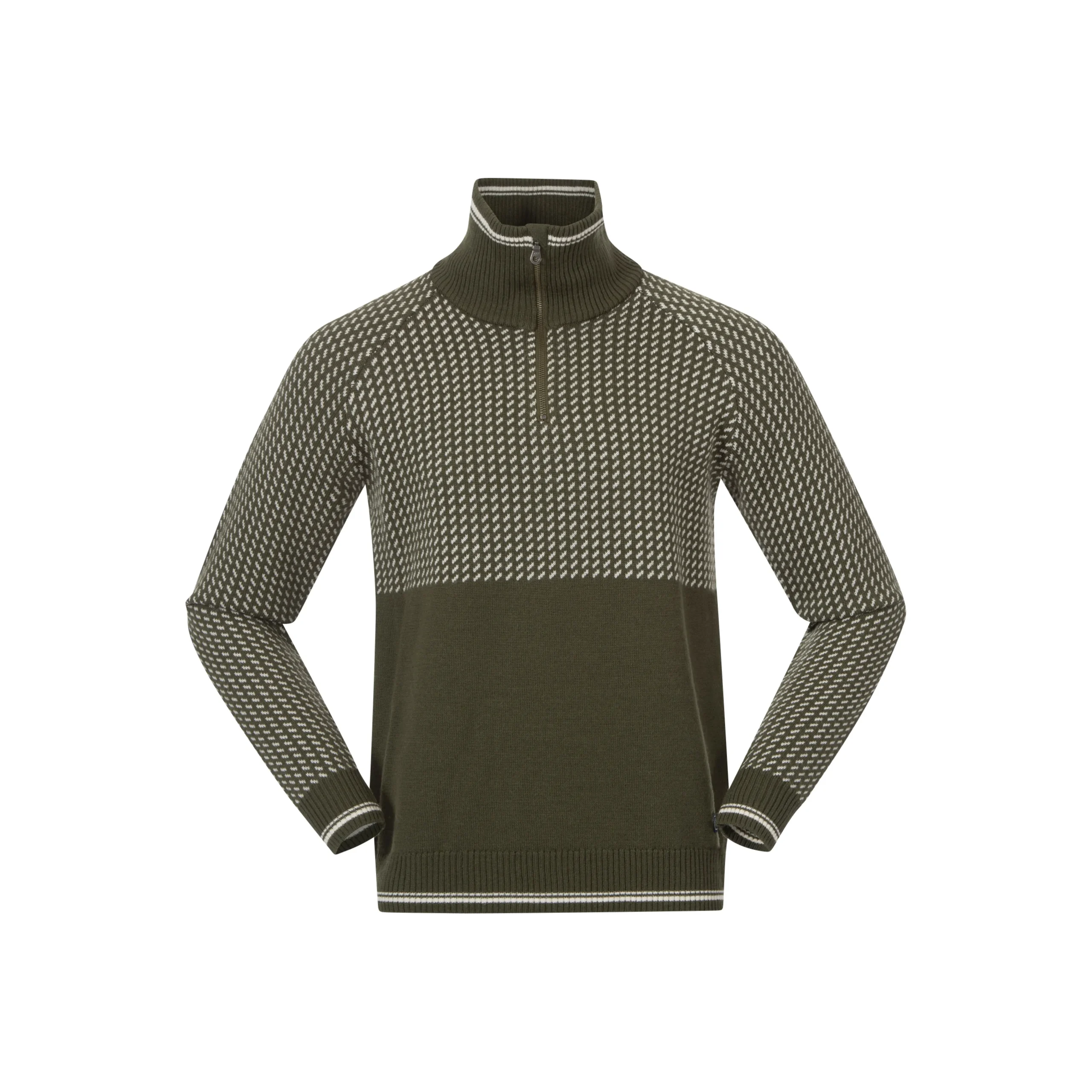Cheap Bergans Alvdal Wool Half Zip - Dark Olive Green / Vanilla White