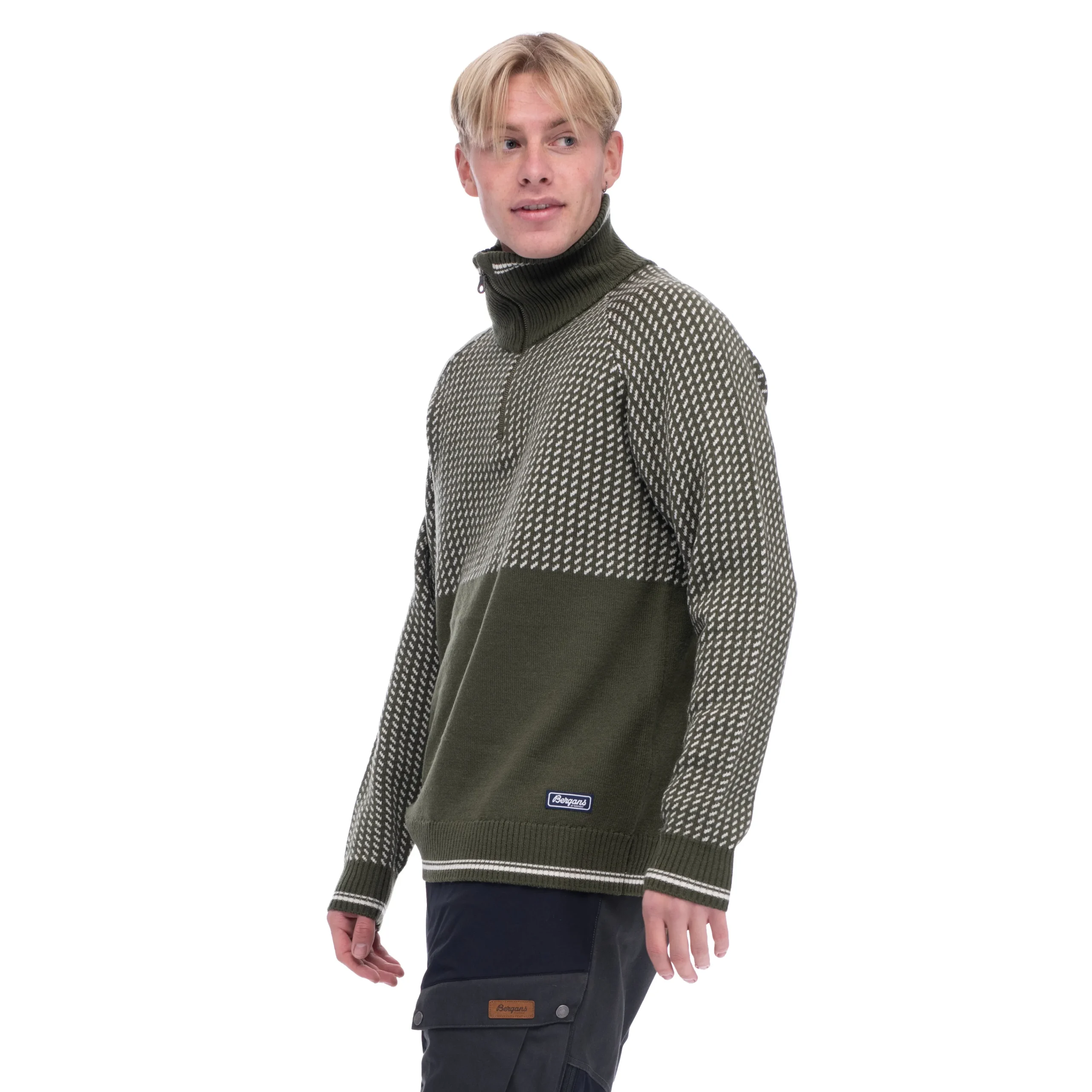 Cheap Bergans Alvdal Wool Half Zip - Dark Olive Green / Vanilla White