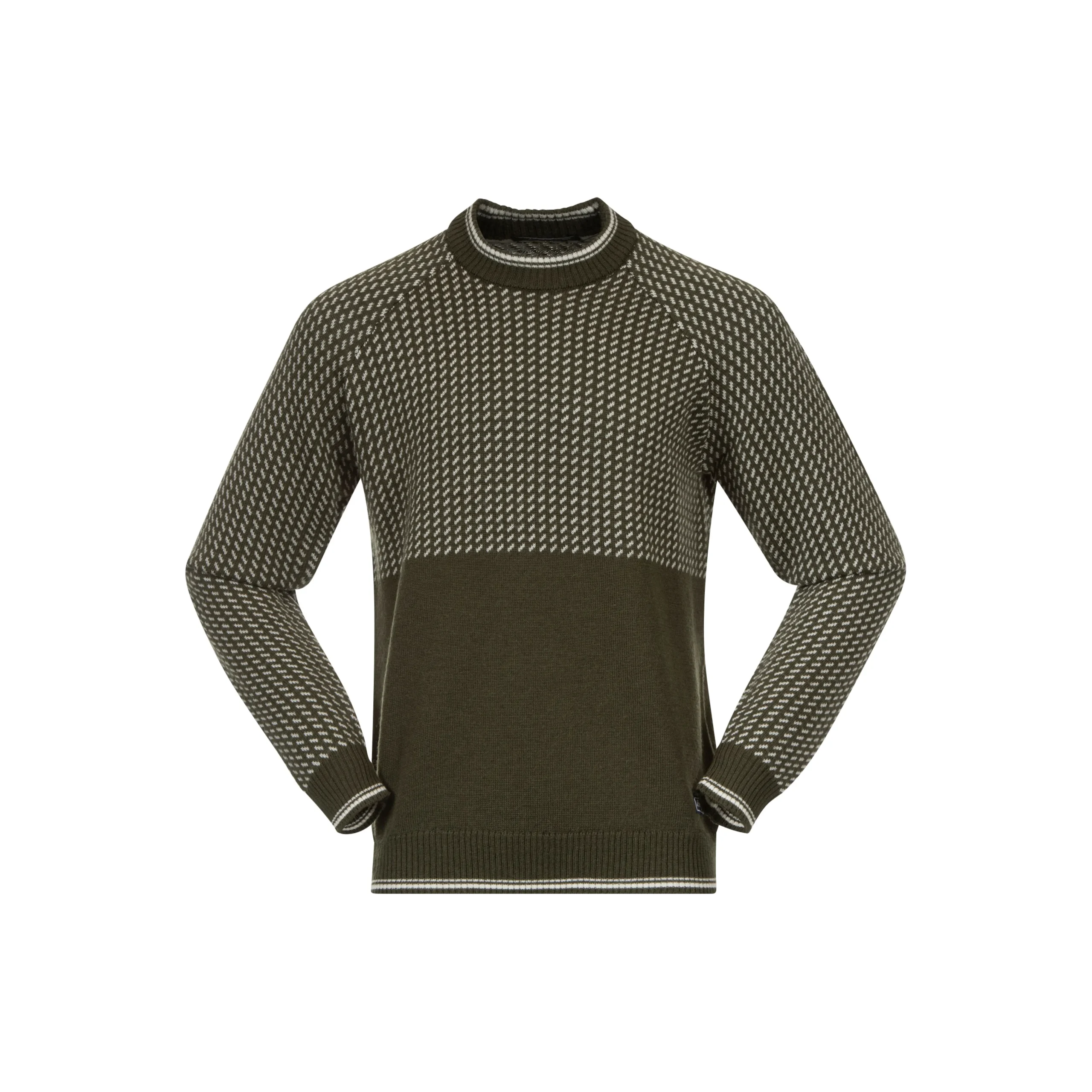 Outlet Bergans Alvdal Wool Jumper - Dark Olive Green / Vanilla White