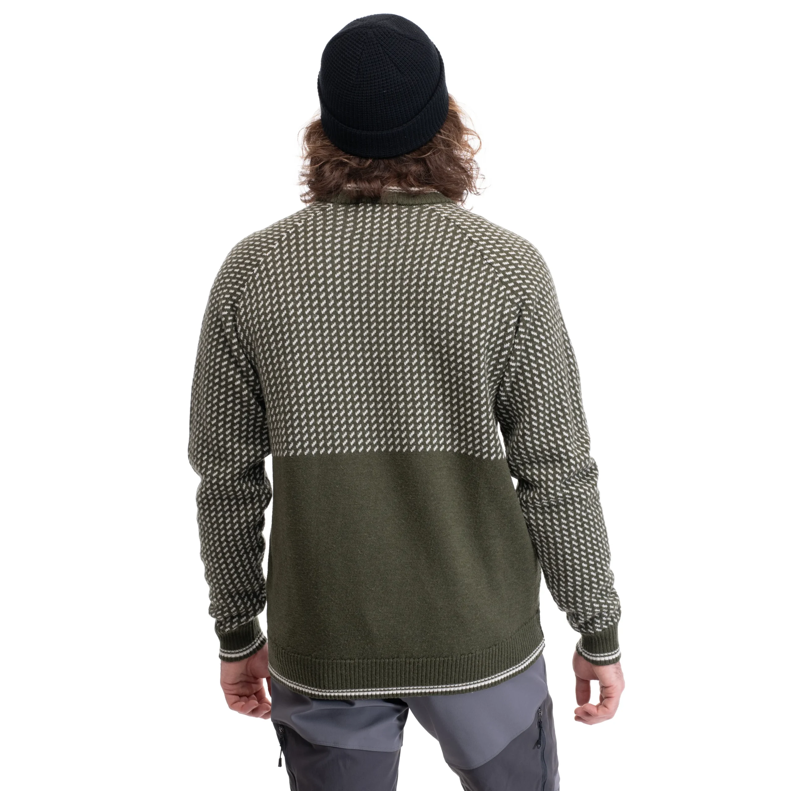 Outlet Bergans Alvdal Wool Jumper - Dark Olive Green / Vanilla White