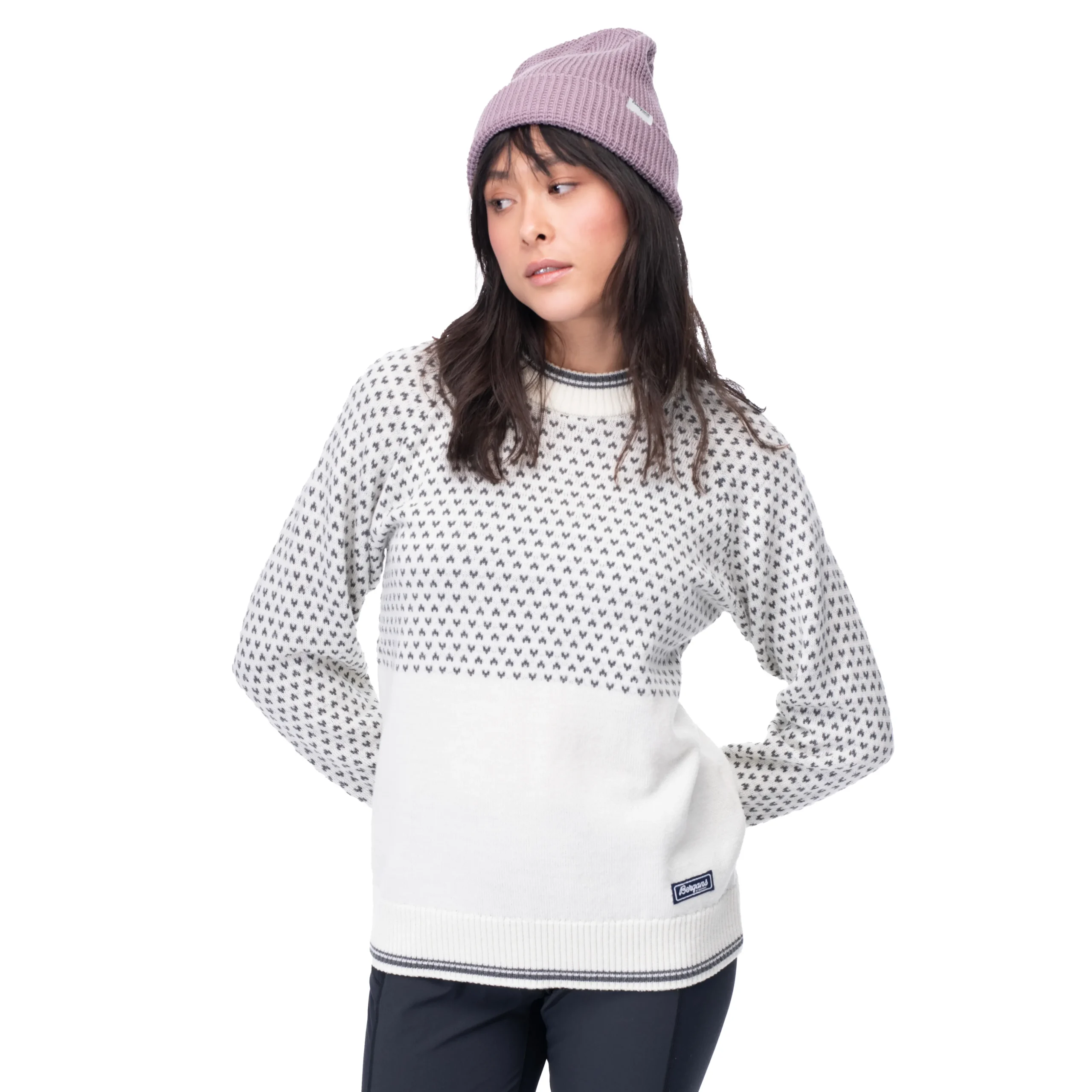 Outlet Bergans Alvdal Wool W Jumper - Vanilla White / Solid Dark Grey