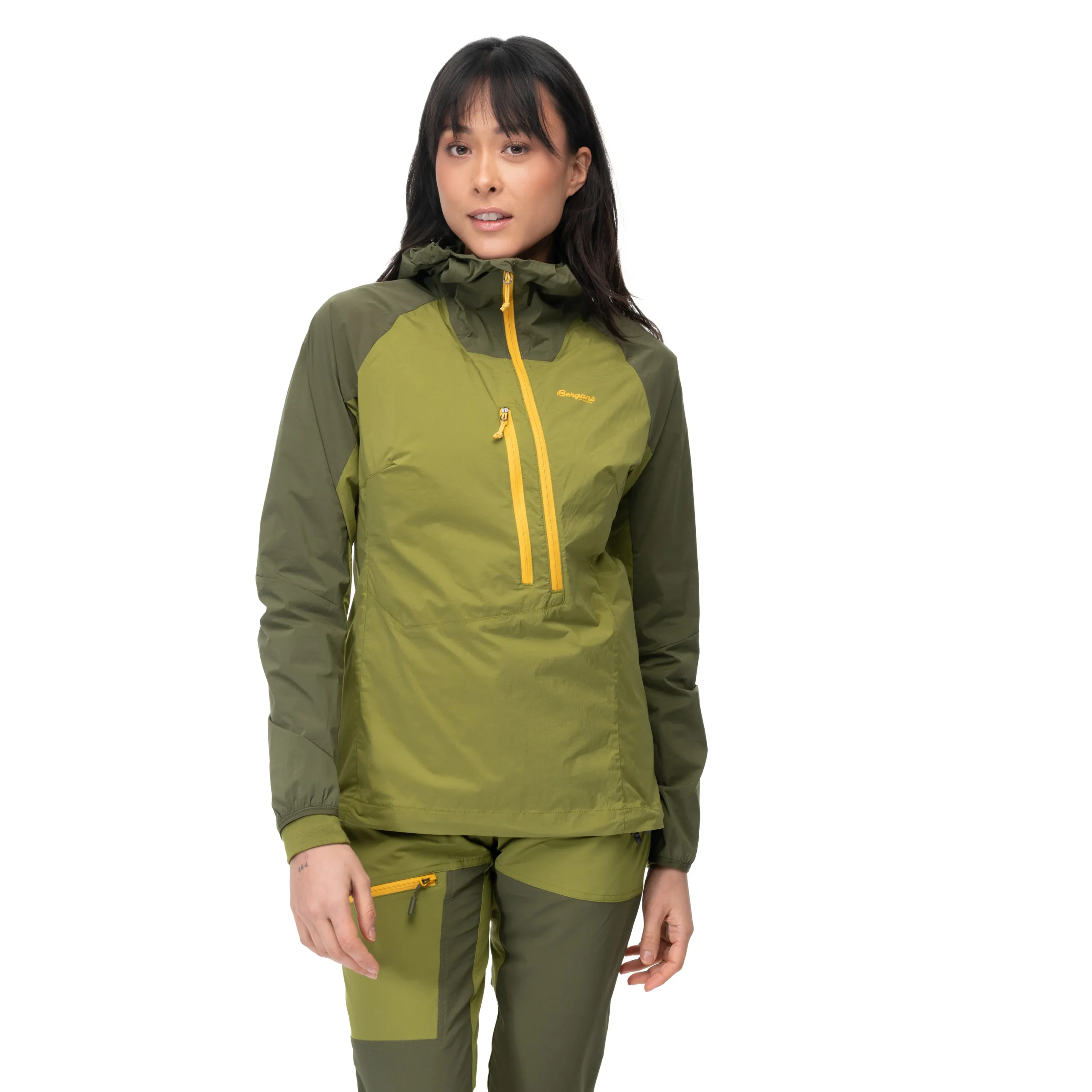 Clearance Bergans Cecilie Light Wind Anorak - Trail Green / Dark Olive Green