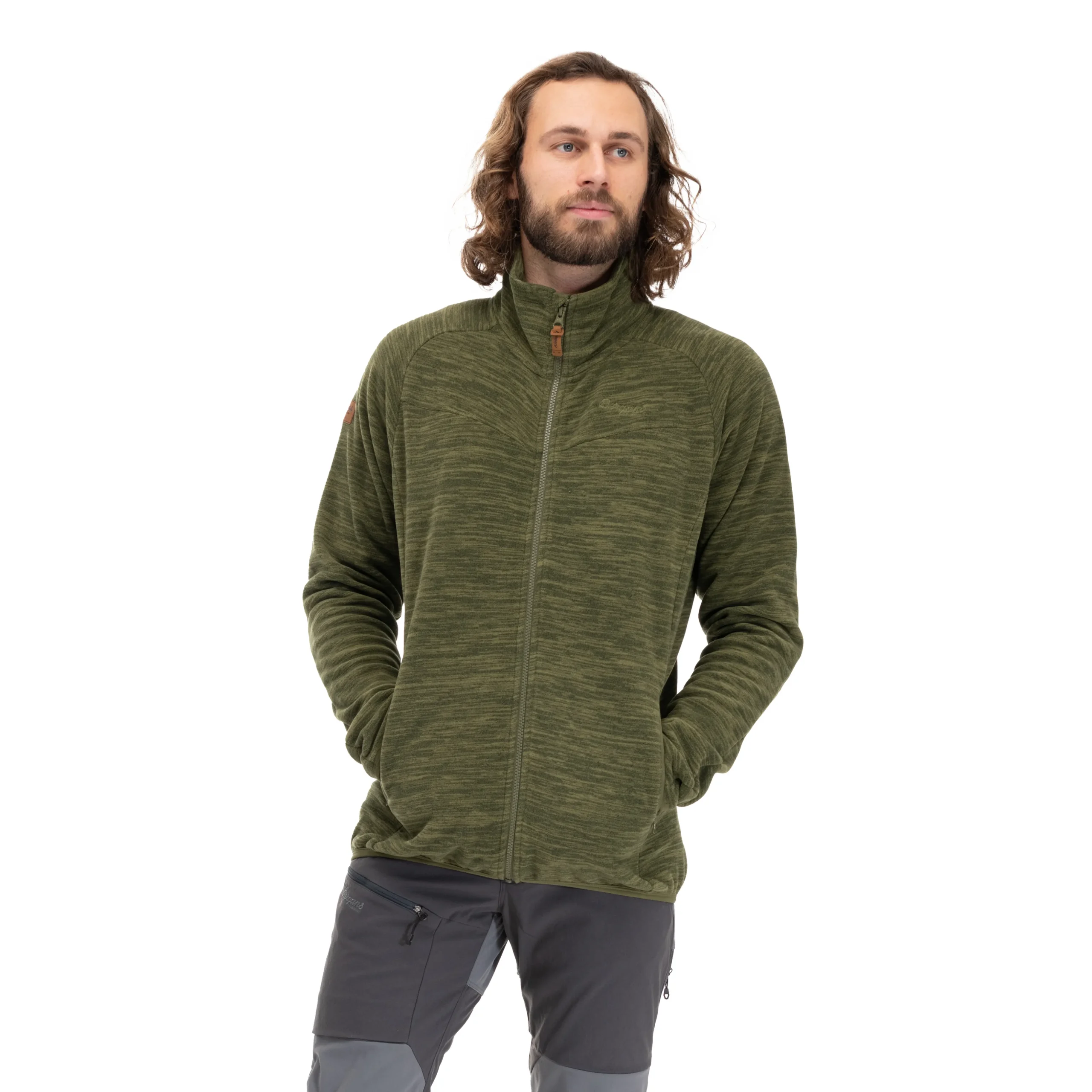 Sale Bergans Hareid Fleece Jacket NoHood - Dark Olive Green
