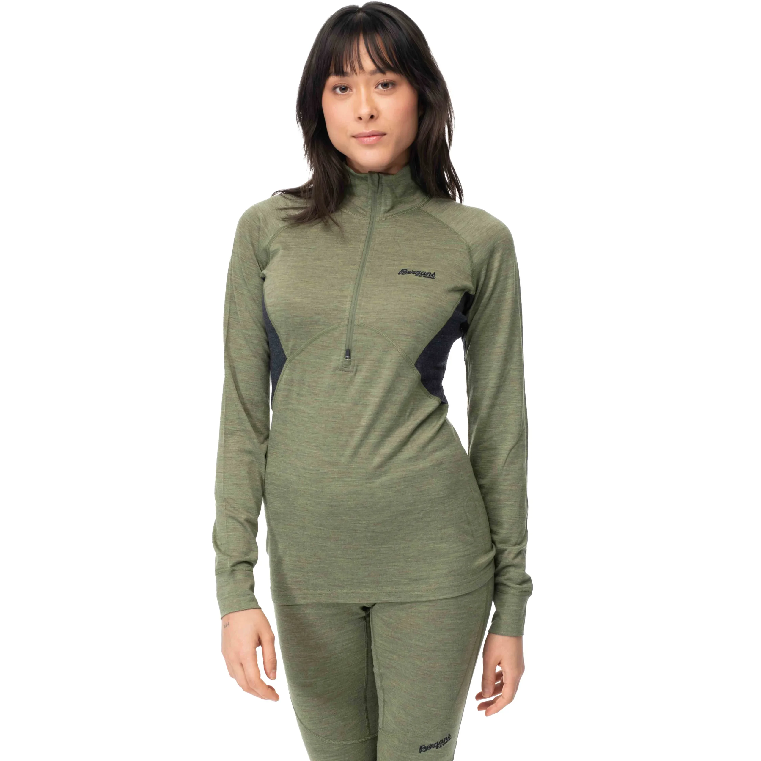 Discount Bergans Inner:Pure W Half Zip - Olive Green