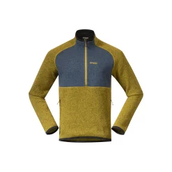 Cheap Bergans Kamphaug Knitted Half Zip - Light Olive Green / Orion Blue