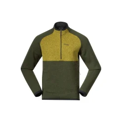New Bergans Kamphaug Knitted Half Zip - Dark Olive Green / Light Olive Green
