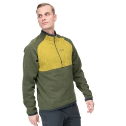 New Bergans Kamphaug Knitted Half Zip - Dark Olive Green / Light Olive Green