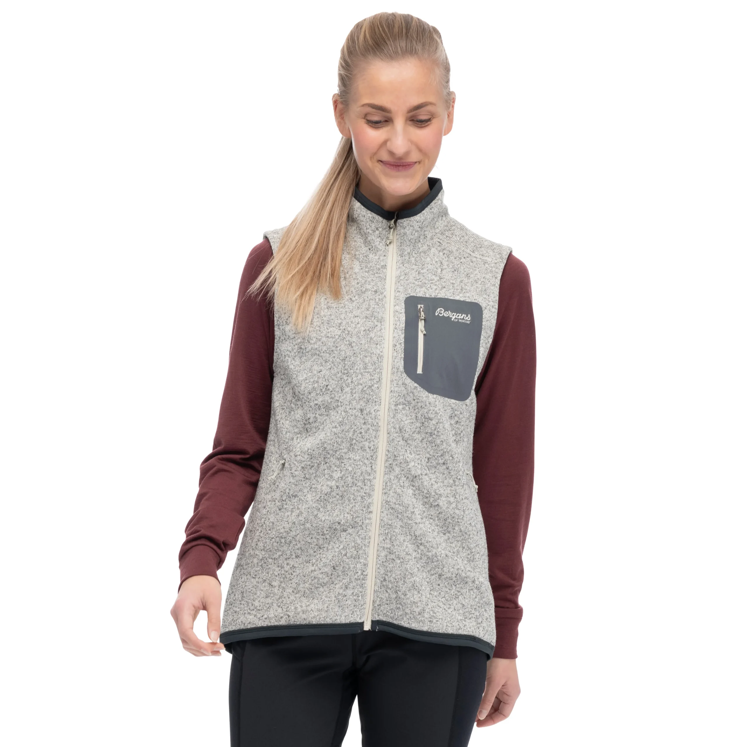 Discount Bergans Kamphaug Knitted Vest Women - Chalk Sand