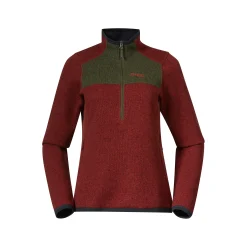 Sale Bergans Kamphaug Knitted W Half Zip - Chianti Red / Dark Olive Green