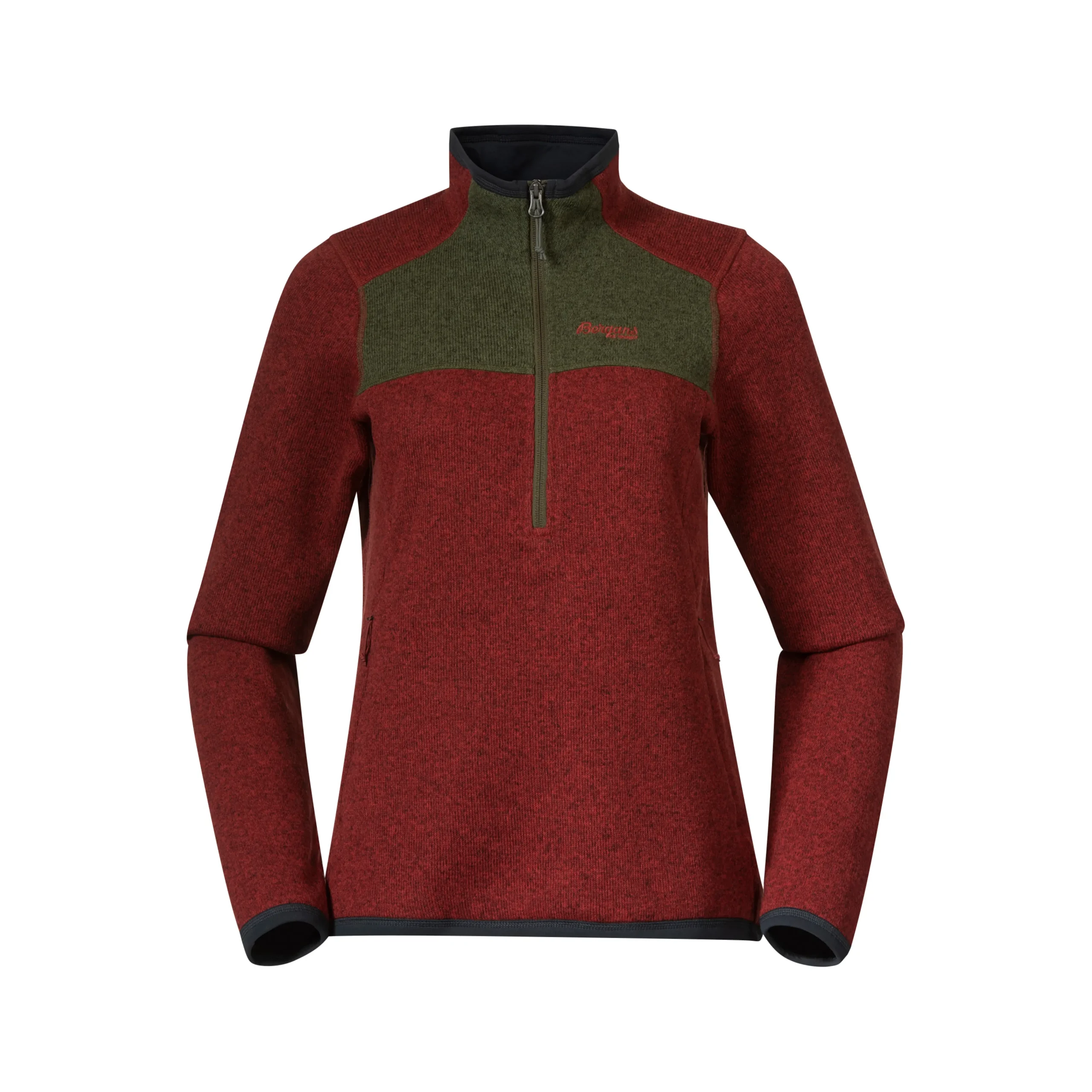Sale Bergans Kamphaug Knitted W Half Zip - Chianti Red / Dark Olive Green