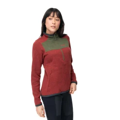 Sale Bergans Kamphaug Knitted W Half Zip - Chianti Red / Dark Olive Green