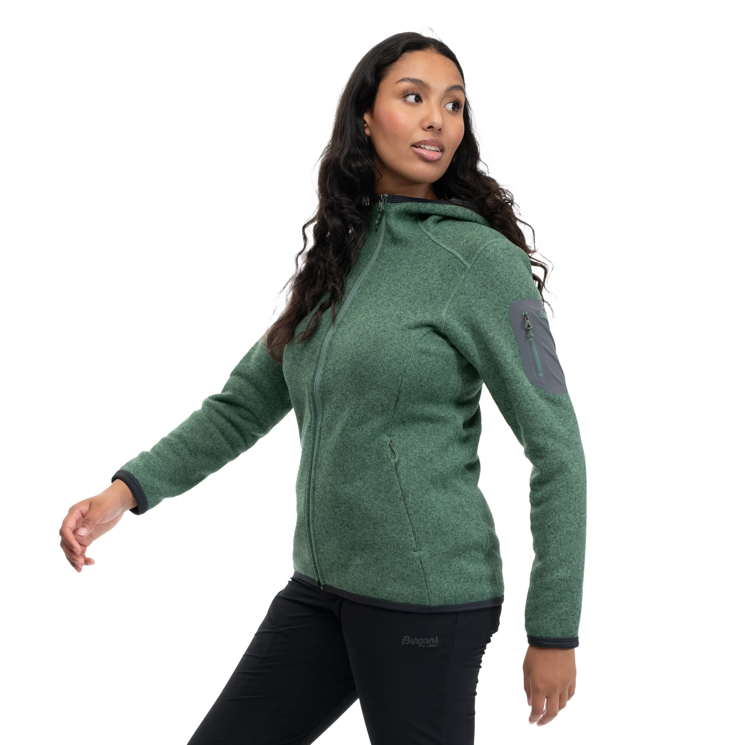 New Bergans Kamphaug Knitted W Hoodie - Dark Jade Green
