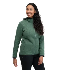 New Bergans Kamphaug Knitted W Hoodie - Dark Jade Green