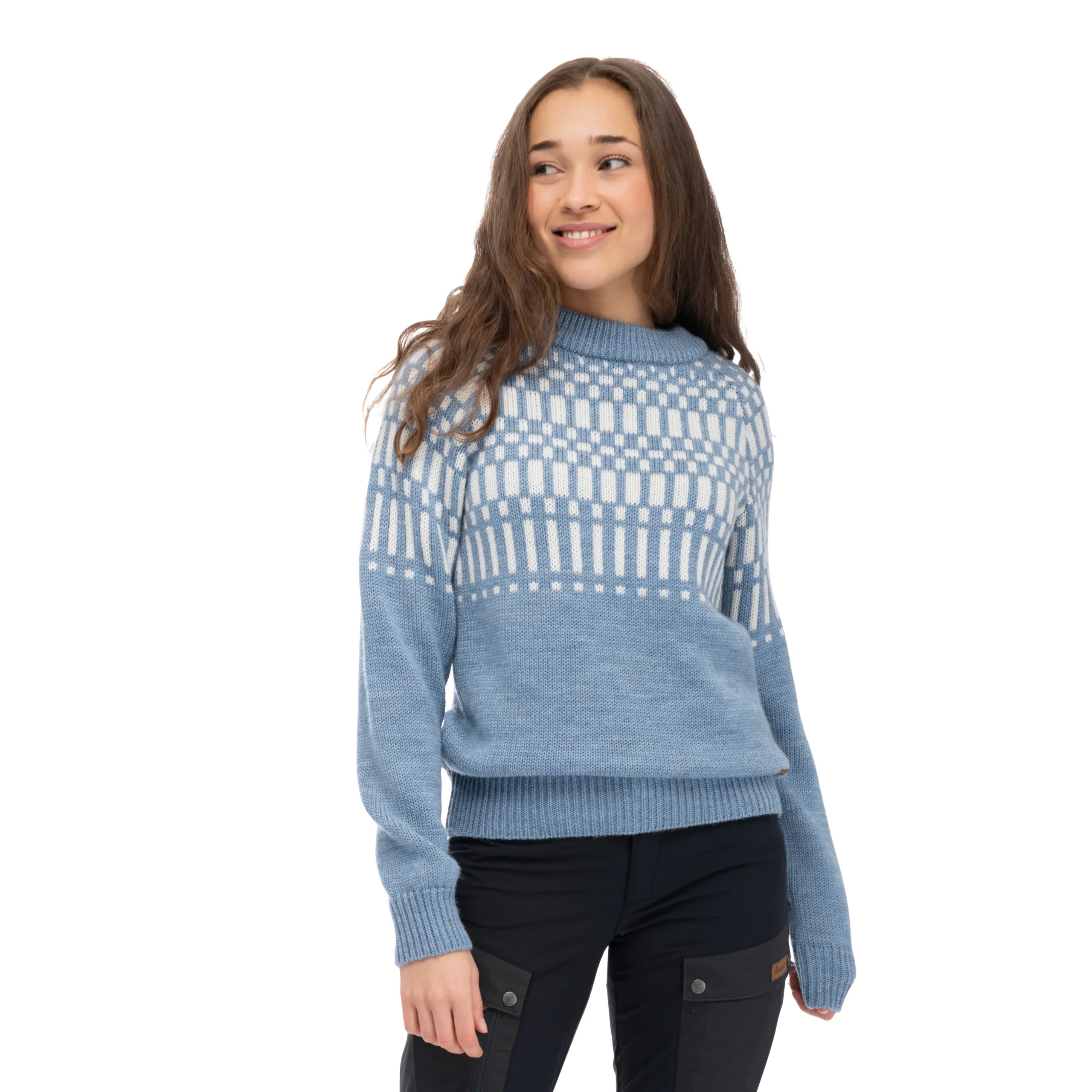 Sale Bergans Nordmarka Merino Jumper Women - Husky Blue / Vanilla White