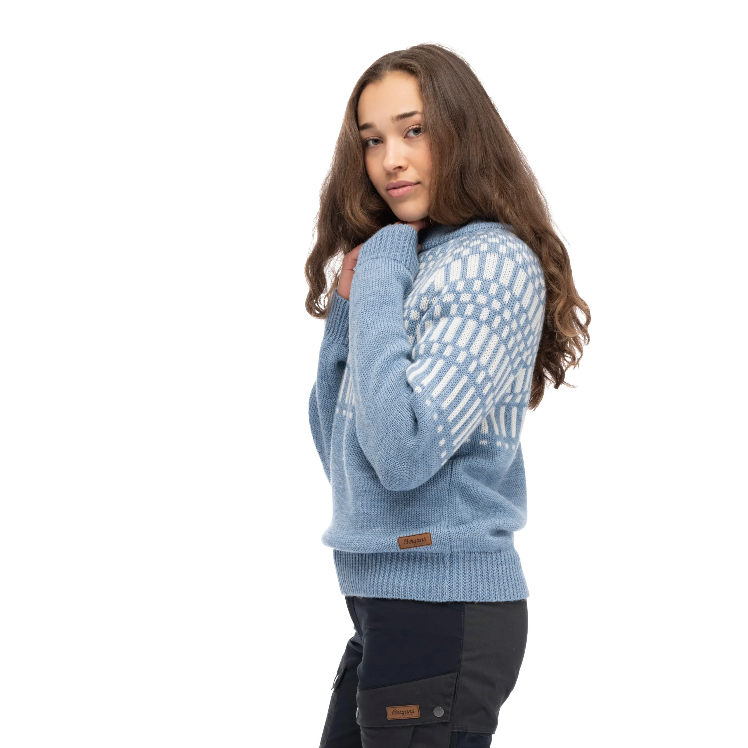 Sale Bergans Nordmarka Merino Jumper Women - Husky Blue / Vanilla White