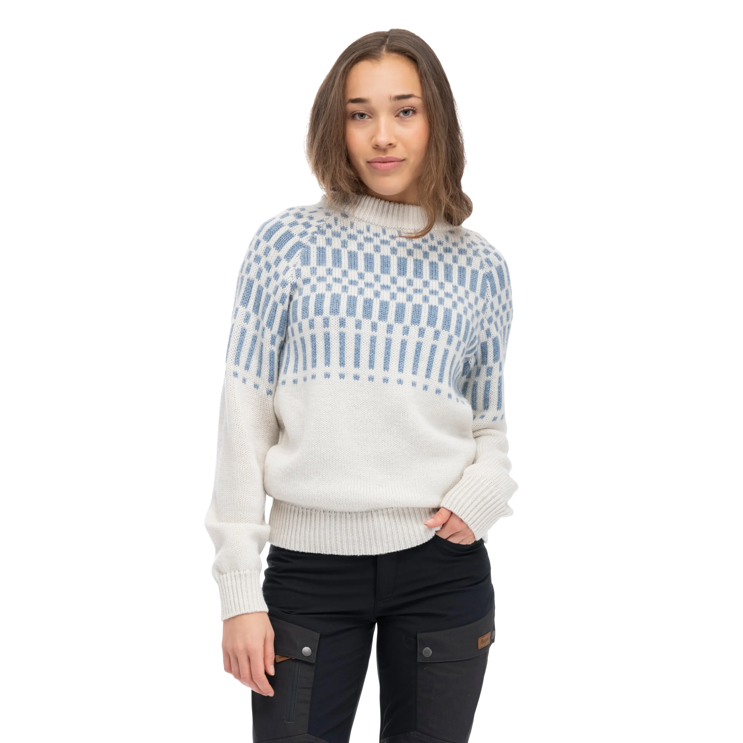 Hot Bergans Nordmarka Merino Jumper Women - Vanilla White / Husky Blue