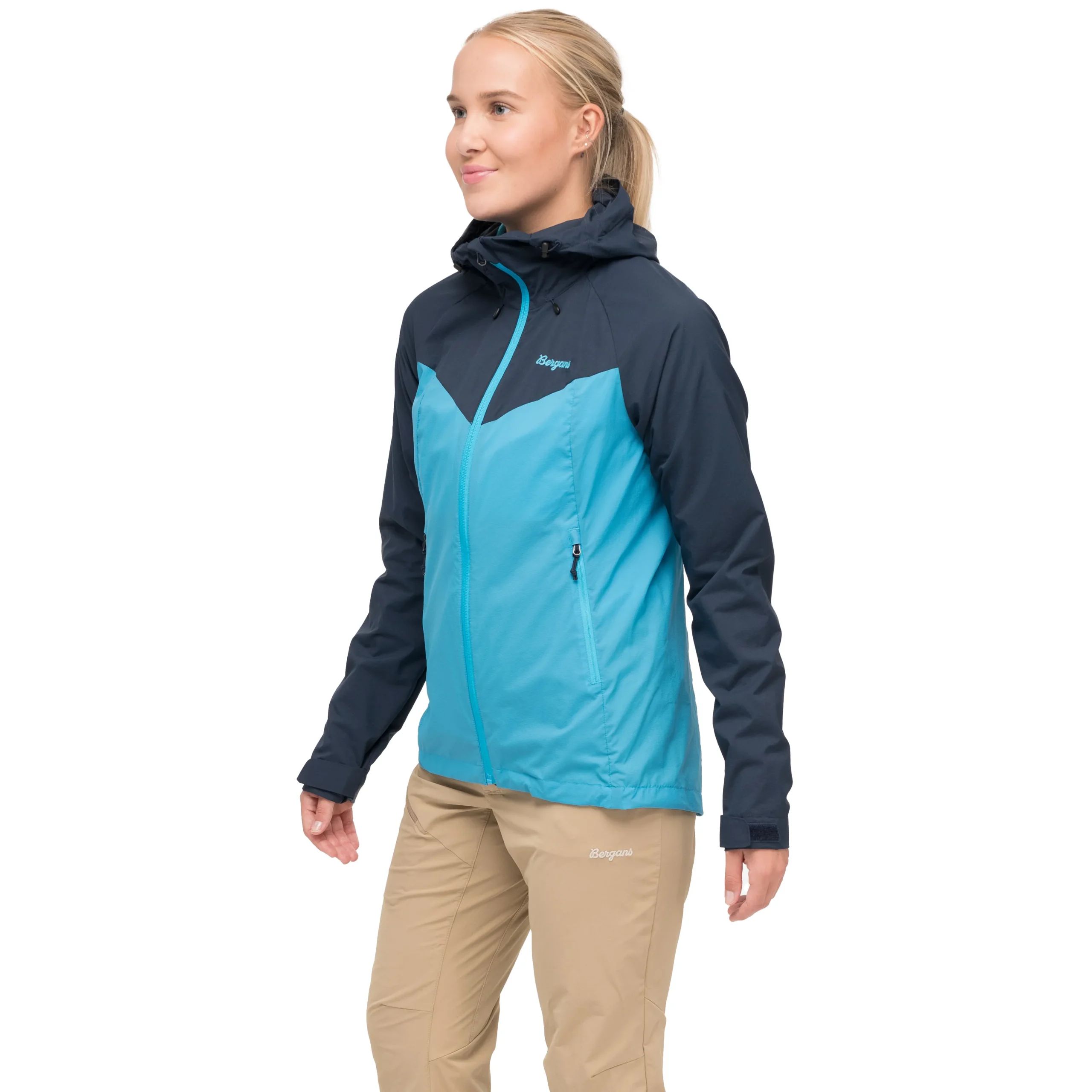 Cheap Bergans Rabot Windbreaker Jacket Women - Aqua Lagoon / Navy Blue