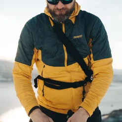 New Bergans Senja Midlayer Hood Jacket - Light Golden Yellow / Orion Blue